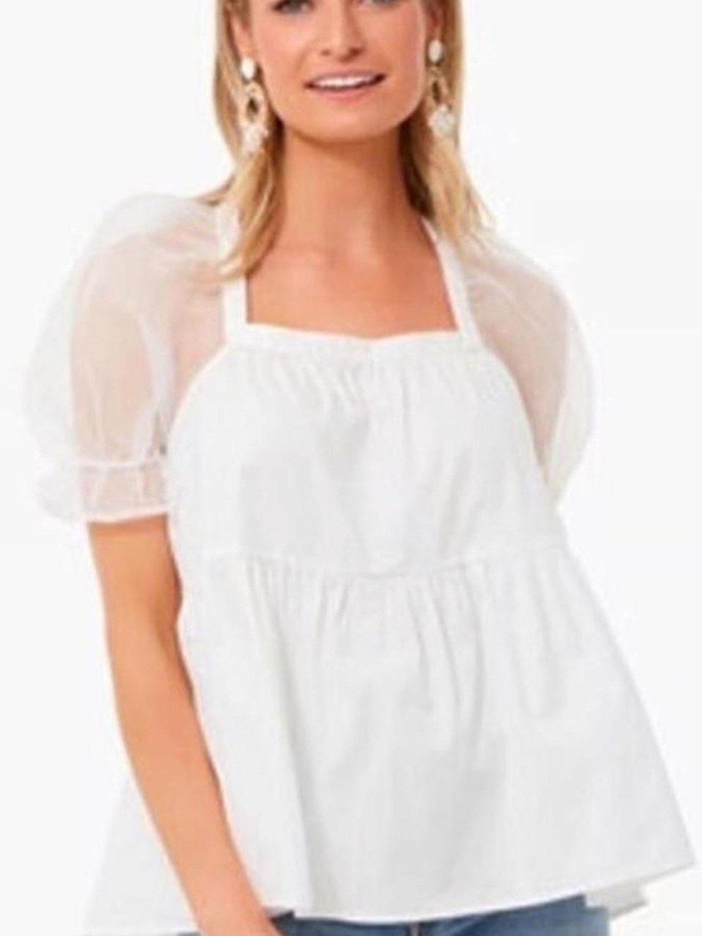 NEW White Heyson Cottagecore Boho Top Blouse Tie Back Sheer Sleeves Plus Size 3X